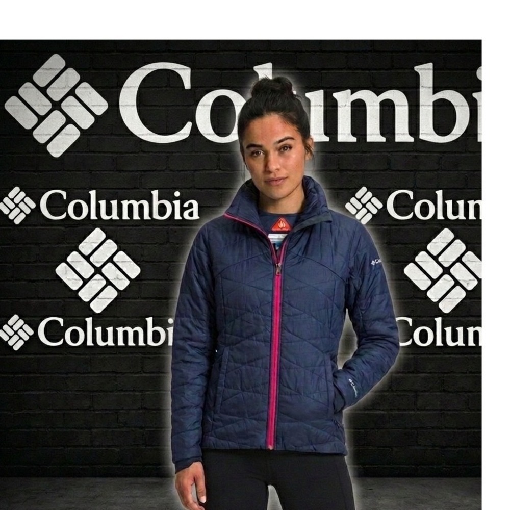 🔥Columbia Omni-Heat Puffer🖤💙🩷 Jacket size Small Blue Pink Full Zip Insulated